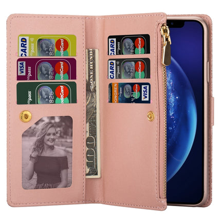 For iPhone 6 Plus / 6s Plus Multi-card Slots Starry Sky Laser Carving Glitter Zipper Horizontal Flip Leather Case with Holder & Wallet & Lanyard(Rose Gold)-garmade.com