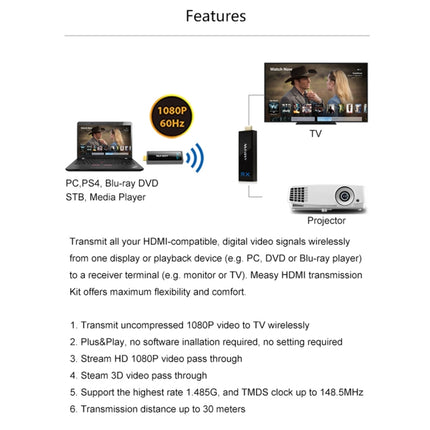 Measy W2H Nano 1080P HDMI 1.4 3D Wireless HDMI Audio Video Transmitter Receiver Extender, Transmission Distance: 30m, AU Plug-garmade.com
