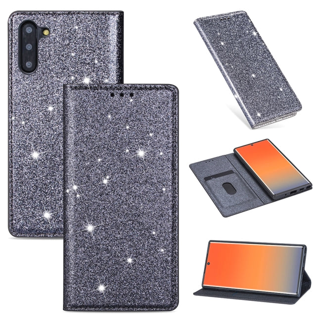 For Samsung Galaxy Note 10 Ultrathin Glitter Magnetic Horizontal Flip Leather Case with Holder & Card Slots(Gray)-garmade.com