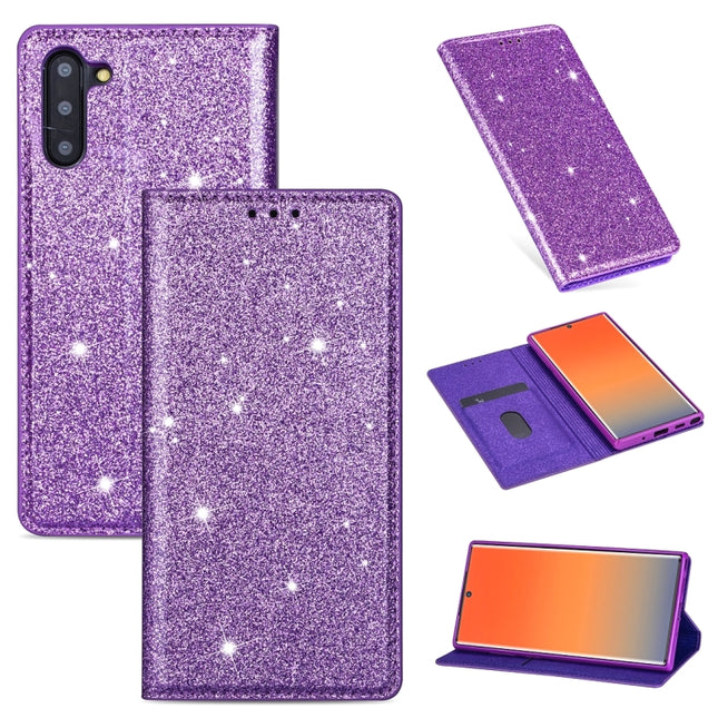 For Samsung Galaxy Note 10 Ultrathin Glitter Magnetic Horizontal Flip Leather Case with Holder & Card Slots(Purple)-garmade.com