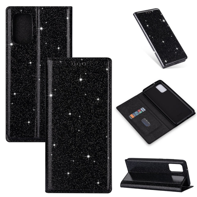 For Samsung Galaxy S20 Ultra Ultrathin Glitter Magnetic Horizontal Flip Leather Case with Holder & Card Slots(Black)-garmade.com