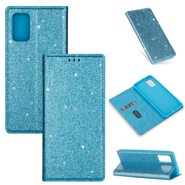 For Samsung Galaxy S20 Ultra Ultrathin Glitter Magnetic Horizontal Flip Leather Case with Holder & Card Slots(Sky Blue)-garmade.com