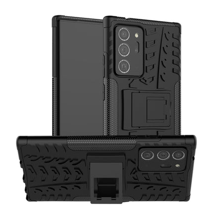 For Samsung Galaxy Note20 Ultra Tire Texture Shockproof TPU + PC Protective Case with Holder(Black)-garmade.com