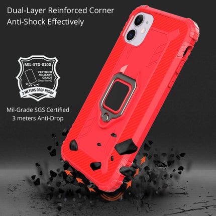 For iPhone 12 mini Carbon Fiber Protective Case with 360 Degree Rotating Ring Holder(Red)-garmade.com