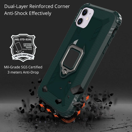 For iPhone 12 mini Carbon Fiber Protective Case with 360 Degree Rotating Ring Holder(Green)-garmade.com