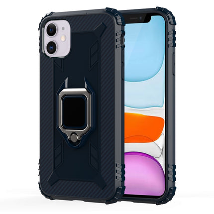 For iPhone 12 mini Carbon Fiber Protective Case with 360 Degree Rotating Ring Holder(Blue)-garmade.com