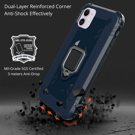 For iPhone 12 mini Carbon Fiber Protective Case with 360 Degree Rotating Ring Holder(Blue)-garmade.com