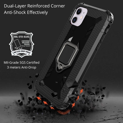 For iPhone 12 mini Carbon Fiber Protective Case with 360 Degree Rotating Ring Holder(Black)-garmade.com
