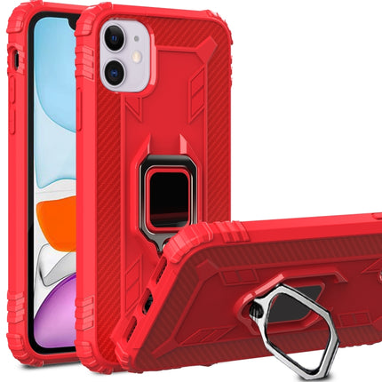 For iPhone 12 / 12 Pro Carbon Fiber Protective Case with 360 Degree Rotating Ring Holder(Red)-garmade.com