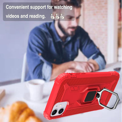 For iPhone 12 / 12 Pro Carbon Fiber Protective Case with 360 Degree Rotating Ring Holder(Red)-garmade.com