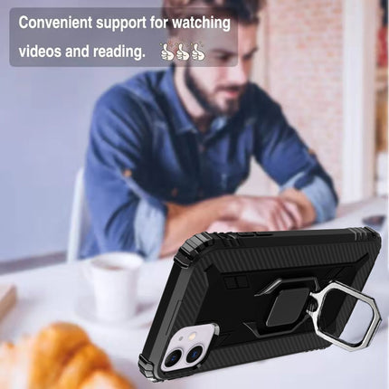 For iPhone 12 / 12 Pro Carbon Fiber Protective Case with 360 Degree Rotating Ring Holder(Black)-garmade.com