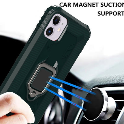 For iPhone 12 Pro Max Carbon Fiber Protective Case with 360 Degree Rotating Ring Holder(Green)-garmade.com