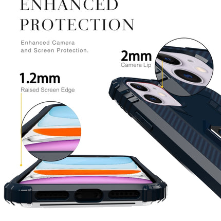 For iPhone 12 Pro Max Carbon Fiber Protective Case with 360 Degree Rotating Ring Holder(Blue)-garmade.com