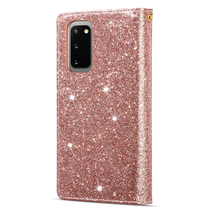 For Samsung Galaxy S20 Multi-card Slots Starry Sky Laser Carving Glitter Zipper Horizontal Flip Leather Case with Holder & Wallet & Lanyard(Rose Gold)-garmade.com