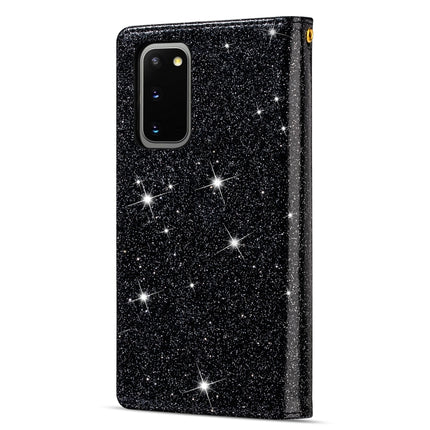 For Samsung Galaxy S20 Multi-card Slots Starry Sky Laser Carving Glitter Zipper Horizontal Flip Leather Case with Holder & Wallet & Lanyard(Black)-garmade.com