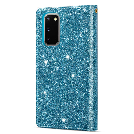 For Samsung Galaxy S20+ Multi-card Slots Starry Sky Laser Carving Glitter Zipper Horizontal Flip Leather Case with Holder & Wallet & Lanyard(Sky Blue)-garmade.com