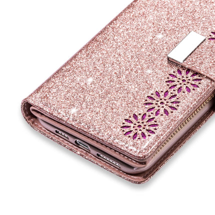 For Samsung Galaxy S20 Ultra Multi-card Slots Starry Sky Laser Carving Glitter Zipper Horizontal Flip Leather Case with Holder & Wallet & Lanyard(Rose Gold)-garmade.com