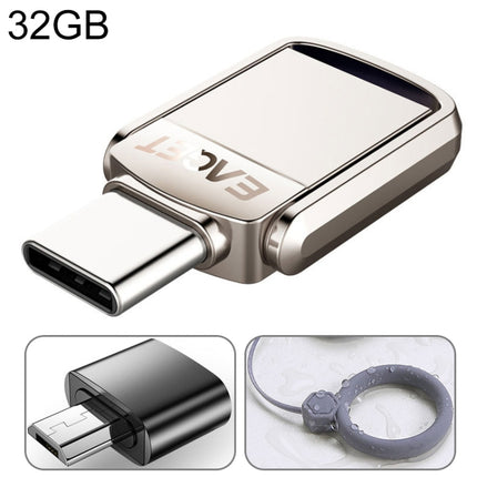 EAGET 32GB USB 3.1 + USB-C Interface Metal Twister Flash U Disk, with Micro USB Adapter & Lanyard-garmade.com