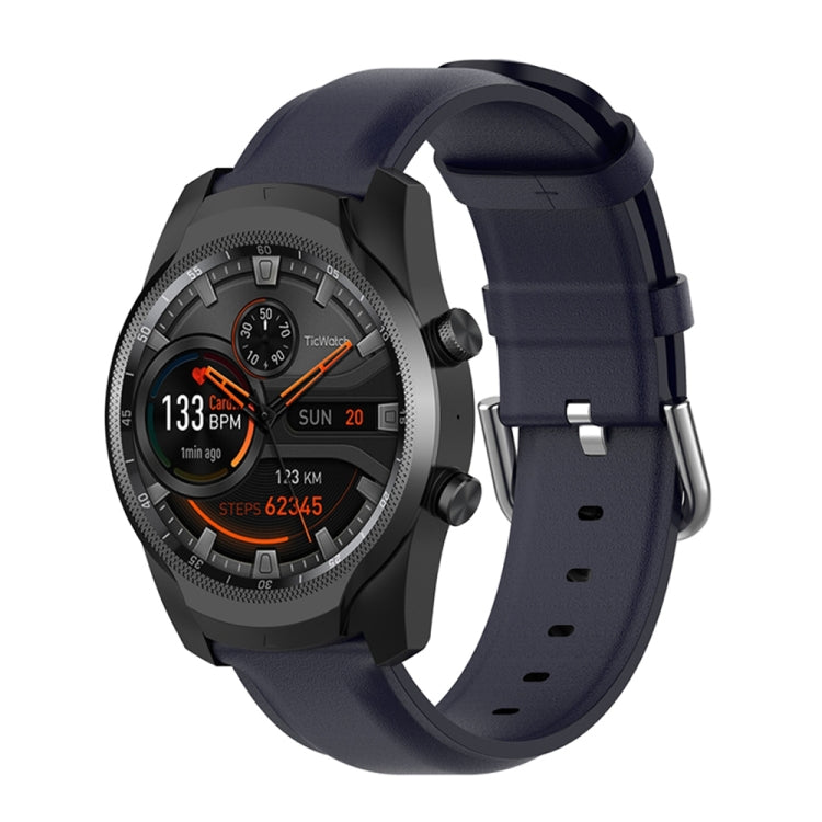 For Ticwatch Pro 2020 22mm Leather Watch Band with Round Tail Buckle(Navy Blue)