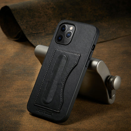 For iPhone 12 mini Fierre Shann Full Coverage Protective Leather Case with Holder & Card Slot(Black)-garmade.com