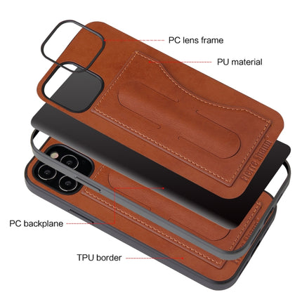 For iPhone 12 mini Fierre Shann Full Coverage Protective Leather Case with Holder & Card Slot(Brown)-garmade.com