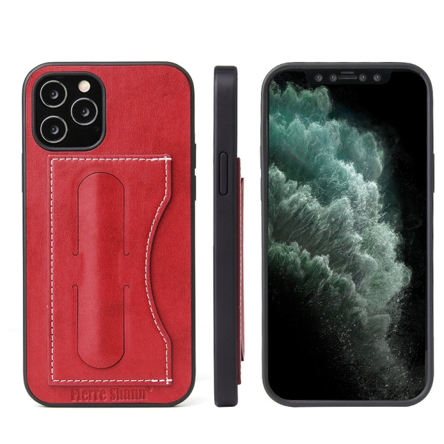 For iPhone 12 mini Fierre Shann Full Coverage Protective Leather Case with Holder & Card Slot(Red)-garmade.com