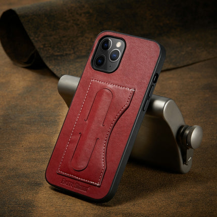 For iPhone 12 mini Fierre Shann Full Coverage Protective Leather Case with Holder & Card Slot(Red)-garmade.com