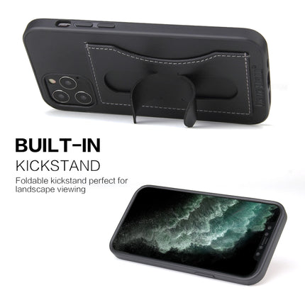 For iPhone 12 / 12 Pro Fierre Shann Full Coverage Protective Leather Case with Holder & Card Slot(Black)-garmade.com