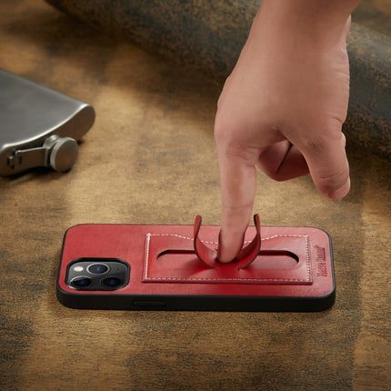 For iPhone 12 / 12 Pro Fierre Shann Full Coverage Protective Leather Case with Holder & Card Slot(Red)-garmade.com