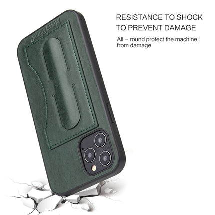 For iPhone 12 / 12 Pro Fierre Shann Full Coverage Protective Leather Case with Holder & Card Slot(Green)-garmade.com