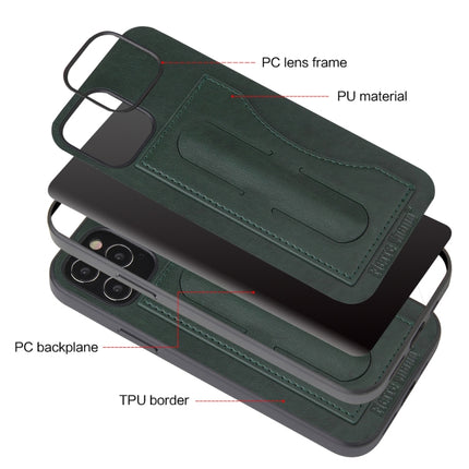 For iPhone 12 / 12 Pro Fierre Shann Full Coverage Protective Leather Case with Holder & Card Slot(Green)-garmade.com