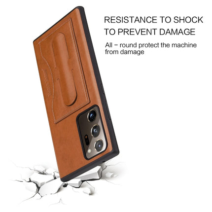 For Samsung Galaxy Note20 Fierre Shann Full Coverage Protective Leather Case with Holder & Card Slot(Brown)-garmade.com