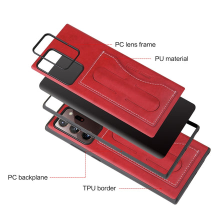 For Samsung Galaxy Note20 Fierre Shann Full Coverage Protective Leather Case with Holder & Card Slot(Red)-garmade.com