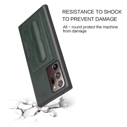 For Samsung Galaxy Note20 Fierre Shann Full Coverage Protective Leather Case with Holder & Card Slot(Green)-garmade.com