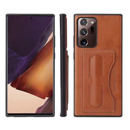 For Samsung Galaxy Note20 Ultra Fierre Shann Full Coverage Protective Leather Case with Holder & Card Slot(Brown)-garmade.com
