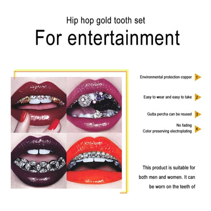 Hip Hop Braces Inlaid With Zircon, Eight Teeth Inlaid With Drill, Upper And Lower Dentures Set COS Props(Gold)-garmade.com