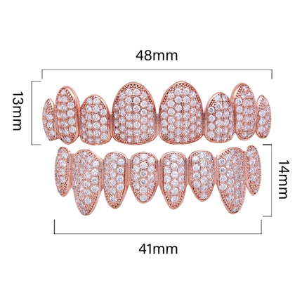 Hip Hop Braces Inlaid With Zircon, Eight Teeth Inlaid With Drill, Upper And Lower Dentures Set COS Props(Rose Gold)-garmade.com