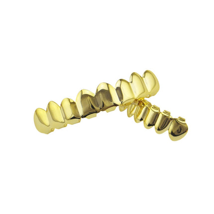 Hip Hop Accessories Gold Tooth Set Real Gold Plating Smooth Upper Eight Lower Six Denture Set(Gold)-garmade.com