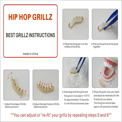 Hip Hop Accessories Gold Tooth Set Real Gold Plating Smooth Upper Eight Lower Six Denture Set(Gold)-garmade.com