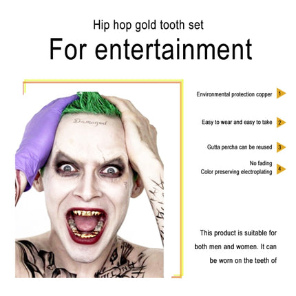 Hip Hop Accessories Gold Tooth Set Real Gold Plating Smooth Upper Eight Lower Six Denture Set(Silver)-garmade.com