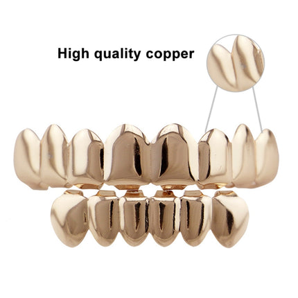 Hip Hop Accessories Gold Tooth Set Real Gold Plating Smooth Upper Eight Lower Six Denture Set(Rose Gold)-garmade.com