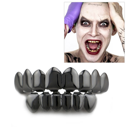 Hip Hop Accessories Gold Tooth Set Real Gold Plating Smooth Upper Eight Lower Six Denture Set(Black)-garmade.com