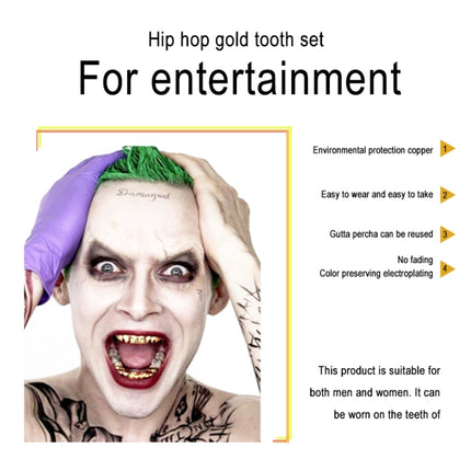 Hip Hop Accessories Gold Tooth Set Real Gold Plating Smooth Upper Eight Lower Six Denture Set(Black)-garmade.com