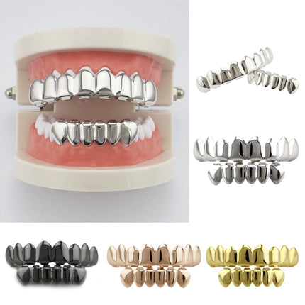 Hip Hop Accessories Gold Tooth Set Real Gold Plating Smooth Upper Eight Lower Six Denture Set(Black)-garmade.com
