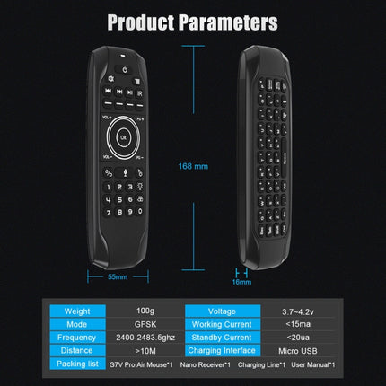 G7V Pro 2.4GHz Fly Air Mouse LED Backlight Wireless Keyboard Remote Control with Gyroscope for Android TV Box / PC, Support Intelligent Voice-garmade.com