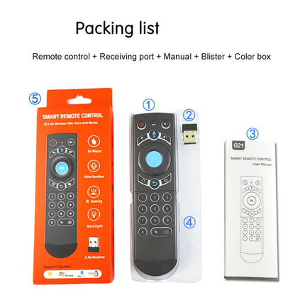 G21 2.4GHz Fly Air Mouse LED Backlight Wireless Keyboard Remote Control with Gyroscope for Android TV Box / PC, Support Intelligent Voice-garmade.com