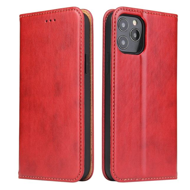 For iPhone 12 mini Fierre Shann PU Genuine Leather Texture Horizontal Flip Leather Case with Holder & Card Slots & Wallet(Red)-garmade.com