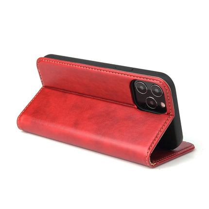 For iPhone 12 mini Fierre Shann PU Genuine Leather Texture Horizontal Flip Leather Case with Holder & Card Slots & Wallet(Red)-garmade.com