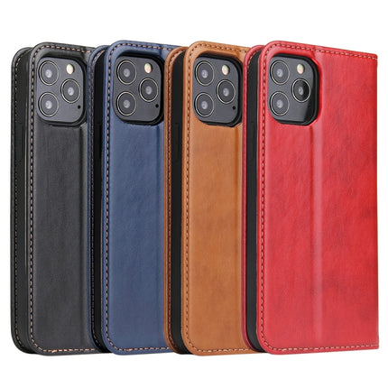 For iPhone 12 mini Fierre Shann PU Genuine Leather Texture Horizontal Flip Leather Case with Holder & Card Slots & Wallet(Red)-garmade.com