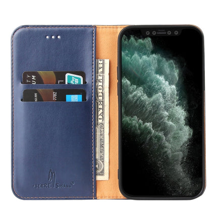 For iPhone 12 mini Fierre Shann PU Genuine Leather Texture Horizontal Flip Leather Case with Holder & Card Slots & Wallet(Blue)-garmade.com